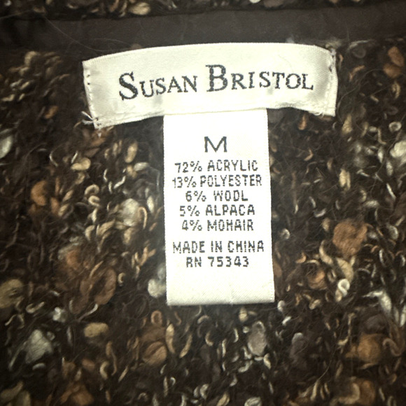 Susan Bristol Knit Women's Alpaca Blend Cottagecore Cardigan Brown Bouclé Med - Picture 10 of 11